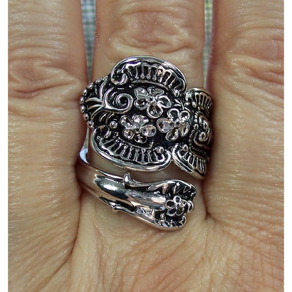 925 STERLING SILVER Flowers Spoon Ring - Picture 11 of 16
